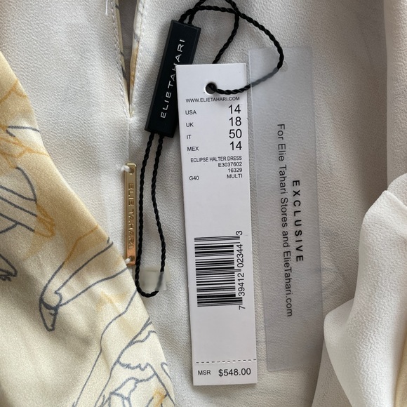 Elie Tahari Yellow Floral Silk Midi Dress Halter Cowl Neck - Picture 7 of 8